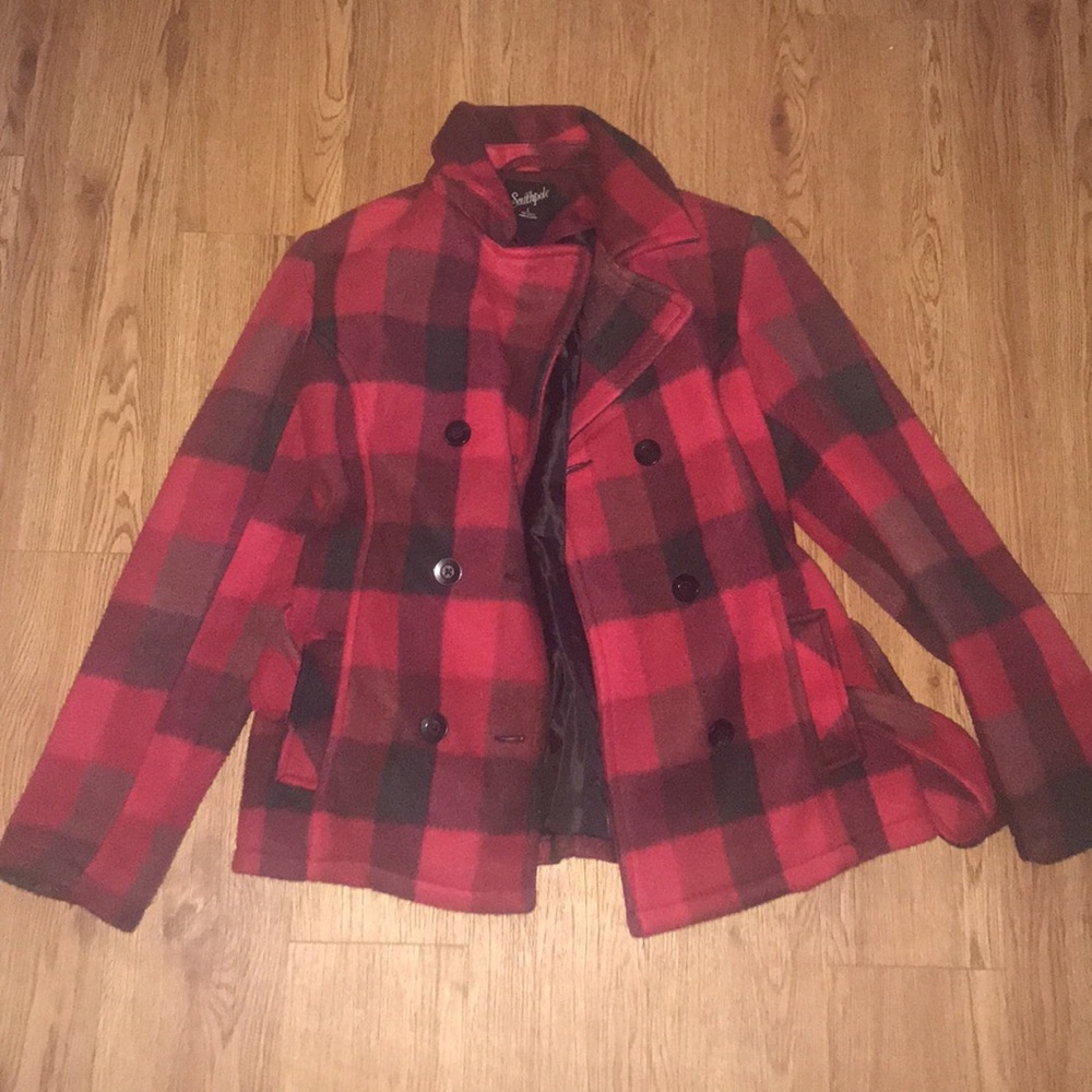 Red and Black Plaid Peacoat Jacket!!